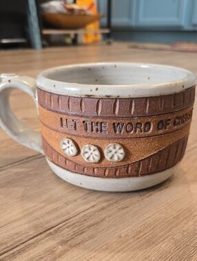 DOWN TO EARTH Stoneware Raised Text 'LET THE WORD OF CHRIST'- 3:16 Brown & Cream